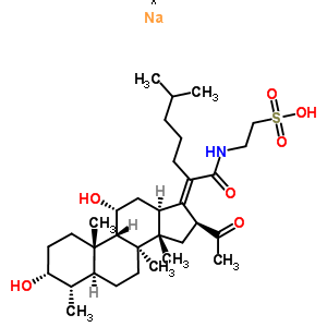 42907-92-6  ethanesulfonic acid, 2-[[(2Z)-2-[(3alpha,4alpha,5alpha,8alpha,9beta,11alpha,13alpha,14beta,16beta,17Z)-16-acetyl-3,11-dihydroxy-4,8,10,14-tetramethylgonan-17-ylidene]-6-methyl-1-oxoheptyl]amino]-, monosodium salt