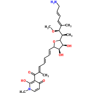 52212-84-7  (2E,4E,8xi)-1-amino-8,11-anhydro-1,2,3,4,5,7-hexadeoxy-11-[(1E,3E,5E)-7-(2-hydroxy-1-methyl-4-oxo-1,4-dihydropyridin-3-yl)-6-methyl-7-oxohepta-1,3,5-trien-1-yl]-5,7-dimethyl-6-O-methyl-L-altro-undeca-2,4-dienitol