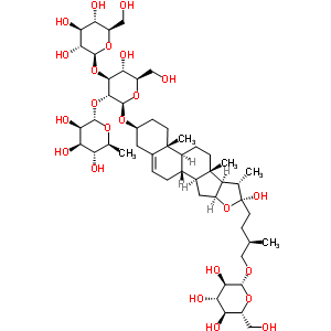 54848-30-5  (3beta,22R,25R)-26-(beta-D-glucopyranosyloxy)-22-hydroxyfurost-5-en-3-yl 6-deoxy-alpha-L-mannopyranosyl-(1->2)-[beta-D-glucopyranosyl-(1->3)]-beta-D-glucopyranoside