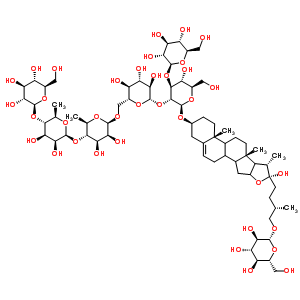 56625-83-3  (3beta,8xi,9xi,14xi,16xi,17xi,22R,25S)-26-(beta-D-glucopyranosyloxy)-22-hydroxyfurost-5-en-3-yl beta-D-glucopyranosyl-(1->3)-[beta-D-glucopyranosyl-(1->4)-6-deoxy-beta-D-mannopyranosyl-(1->4)-6-deoxy-beta-D-mannopyranosyl-(1->6)-beta-D-glucopyranosyl-(1->