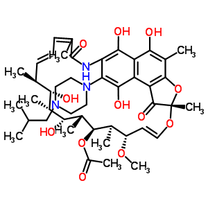 57184-22-2  (2S,14E,16S,17S,18R,19R,20R,21S,22R,23S,24E)-5,6,9,17,19-pentahydroxy-23-methoxy-2,4,12,16,18,20,22-heptamethyl-8-[4-(2-methylpropyl)piperazin-1-yl]-1,11-dioxo-1,2-dihydro-2,7-(epoxypentadeca[1,11,13]trienoimino)naphtho[2,1-b]furan-21-yl acetate