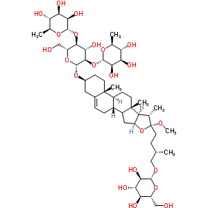 60478-70-8  (3beta,14xi,22R,25S)-26-(beta-D-glucopyranosyloxy)-22-methoxyfurost-5-en-3-yl 6-deoxy-alpha-L-mannopyranosyl-(1->2)-[6-deoxy-alpha-L-mannopyranosyl-(1->4)]-beta-D-glucopyranoside