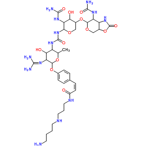 60830-76-4  (2Z)-N-{3-[(4-aminobutyl)amino]propyl}-3-[4-({5-({[3-(carbamoylamino)-5-{[7-(carbamoylamino)-2-oxohexahydro-2H-pyrano[4,3-d][1,3]oxazol-6-yl]oxy}-4-hydroxytetrahydro-2H-pyran-2-yl]carbamoyl}amino)-3-[(diaminomethylidene)amino]-4-hydroxy-6-methyltetrahydro