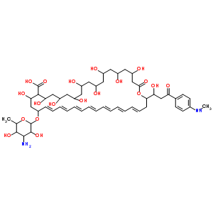 61912-76-3  (23E,25E,27E,29E,31E,33E,35E)-22-[(3-amino-3,6-dideoxyhexopyranosyl)oxy]-4,6,8,10,12,14,16,18,20-nonahydroxy-38-{1-hydroxy-3-[4-(methylamino)phenyl]-3-oxopropyl}-2-oxooxacyclooctatriaconta-23,25,27,29,31,33,35-heptaene-19-carboxylic acid