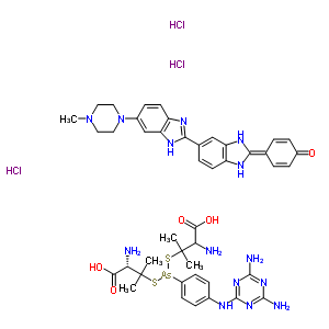 62570-11-0  (2'S)-3,3'-[({4-[(4,6-diamino-1,3,5-triazin-2-yl)amino]phenyl}arsanediyl)disulfanediyl]bis(2-amino-3-methylbutanoic acid) - 4-[6-(4-methylpiperazin-1-yl)-1',3'-dihydro-1H,2'H-2,5'-bibenzimidazol-2'-ylidene]cyclohexa-2,5-dien-1-one (1:1) trihydrochloride (