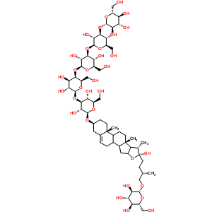 62601-71-2  (3beta,8xi,9xi,14xi,16xi,17xi,22R,25S)-26-(beta-D-glucopyranosyloxy)-22-hydroxyfurost-5-en-3-yl beta-D-glucopyranosyl-(1->3)-beta-D-glucopyranosyl-(1->3)-beta-D-glucopyranosyl-(1->4)-beta-D-galactopyranosyl-(1->3)-beta-D-glucopyranoside