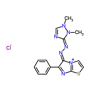 63133-95-9  (5Z)-5-[(2E)-(1,2-dimethyl-1,2-dihydro-3H-1,2,4-triazol-3-ylidene)hydrazinylidene]-6-phenyl-5H-imidazo[2,1-b][1,3]thiazol-4-ium chloride