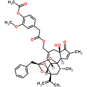 71407-32-4  [(2R,3aR,3bS,6aR,9aR,10R,11aR)-2-benzyl-6a-hydroxy-8,10-dimethyl-11a-(1-methylethenyl)-7-oxo-3a,6,6a,7,9a,10,11,11a-octahydro-3bH-2,9b-epoxyazuleno[4',5':5,6]benzo[1,2-d][1,3]dioxol-5-yl]methyl [4-(acetyloxy)-3-methoxyphenyl]acetate
