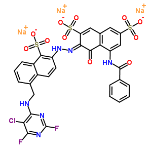 72894-29-2  trisodium (3Z)-5-(benzoylamino)-3-[2-(5-{[(5-chloro-2,6-difluoropyrimidin-4-yl)amino]methyl}-1-sulfonatonaphthalen-2-yl)hydrazinylidene]-4-oxo-3,4-dihydronaphthalene-2,7-disulfonate