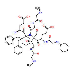 73243-41-1  N-methylglycyl-N-{1-[(2S)-2-amino-4-carboxybutanoyl]-2,2-dibenzylcyclohexyl}-N-{(1R,3S)-5-carboxy-3-[(N-cyclohexylglycyl)amino]-1-formyl-1-[(2E)-2-{[(E)-N-methylglycyl]imino}acetyl]-2-oxopentyl}glycinamide