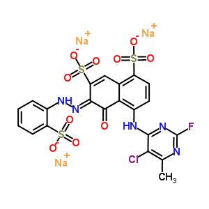 75198-87-7  trisodium (6Z)-4-[(5-chloro-2-fluoro-6-methylpyrimidin-4-yl)amino]-5-oxo-6-[2-(2-sulfonatophenyl)hydrazinylidene]-5,6-dihydronaphthalene-1,7-disulfonate