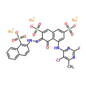 75198-90-2  trisodium (3Z)-5-[(5-chloro-2-fluoro-6-methylpyrimidin-4-yl)amino]-4-oxo-3-[2-(1-sulfonatonaphthalen-2-yl)hydrazinylidene]-3,4-dihydronaphthalene-2,7-disulfonate