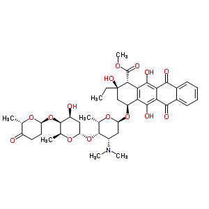76463-92-8  methyl (1R,2R,4S)-2-ethyl-2,5,12-trihydroxy-6,11-dioxo-4-{[2,3,6-trideoxy-4-O-{2,6-dideoxy-4-O-[(2R,6S)-6-methyl-5-oxotetrahydro-2H-pyran-2-yl]-alpha-L-lyxo-hexopyranosyl}-3-(dimethylamino)-alpha-L-lyxo-hexopyranosyl]oxy}-1,2,3,4,6,11-hexahydrotetracene-1