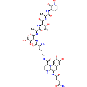 76975-04-7  N~6~-({(1S)-5-[(4-amino-4-oxobutanoyl)amino]-8-hydroxy-9-oxo-2,3,4,9-tetrahydro-1H-pyrimido[1,2-a]quinolin-1-yl}carbonyl)-L-lysyl-(3R)-3-hydroxy-D-alpha-aspartyl-L-alanyl-D-allothreonyl-N-[(3R)-1-hydroxy-2-oxopiperidin-3-yl]-L-alaninamide
