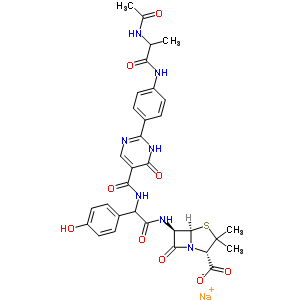 79033-91-3  sodium (2S,5R,6R)-6-{[{[(2-{4-[(N-acetylalanyl)amino]phenyl}-6-oxo-1,6-dihydropyrimidin-5-yl)carbonyl]amino}(4-hydroxyphenyl)acetyl]amino}-3,3-dimethyl-7-oxo-4-thia-1-azabicyclo[3.2.0]heptane-2-carboxylate