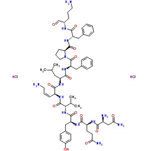 79774-99-5  N-{(2S,3Z)-5-amino-2-[(L-asparaginyl-L-glutaminyl-L-tyrosyl-L-valyl)amino]pent-3-enoyl}-L-leucyl-D-phenylalanyl-L-prolyl-N-[(1S)-4-amino-1-formylbutyl]-L-phenylalaninamide dihydrochloride