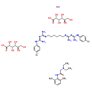 8060-72-8  (1E)-2-[6-[[amino-[[amino-[(4-chlorophenyl)amino]methylene]amino]methylene]amino]hexyl]-1-[amino-[(4-chlorophenyl)amino]methylene]guanidine; 2-diethylamino-N-(2,6-dimethylphenyl)acetamide; (2R,3S,4R,5R)-2,3,4,5,6-pentahydroxyhexanoic acid; hydrochloride