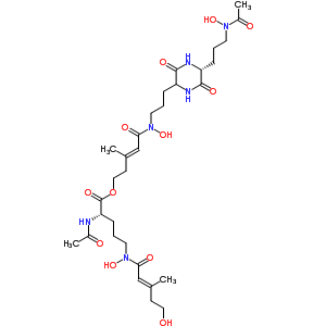 81559-22-0  (3E)-5-[{3-[(5R)-5-{3-[acetyl(hydroxy)amino]propyl}-3,6-dioxopiperazin-2-yl]propyl}(hydroxy)amino]-3-methyl-5-oxopent-3-en-1-yl N~2~-acetyl-N~5~-hydroxy-N~5~-[(2E)-5-hydroxy-3-methylpent-2-enoyl]-L-ornithinate