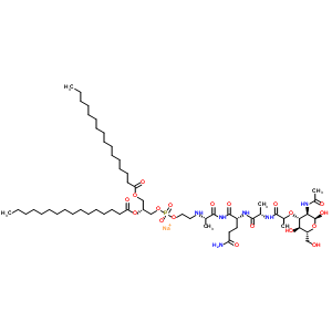 90825-43-7  sodium (4S,8R,11S)-14-{[(2S,3R,4R,5S,6R)-3-(acetylamino)-2,5-dihydroxy-6-(hydroxymethyl)tetrahydro-2H-pyran-4-yl]oxy}-8-(3-amino-3-oxopropyl)-4,11-dimethyl-5,7,10,13-tetraoxo-3,6,9,12-tetraazapentadec-1-yl (2R)-2,3-bis(hexadecanoyloxy)propyl phosphate (no