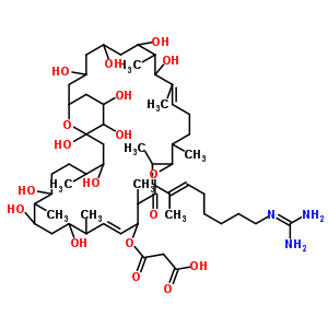 94116-20-8  3-[(15-{(3E)-9-[(diaminomethylidene)amino]-1,3-dimethylnon-3-en-1-yl}-3,5,7,9,23,25,27,31,33,34,35-undecahydroxy-8,10,14,18,22,26,30-heptamethyl-17-oxo-16,37-dioxabicyclo[31.3.1]heptatriaconta-10,20-dien-19-yl)oxy]-3-oxopropanoic acid