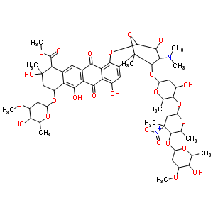 98805-73-3  methyl 11-[(2,6-dideoxy-3-O-methylhexopyranosyl)oxy]-5-{[2,6-dideoxy-3-O-methylhexopyranosyl-(1->4)-2,3,6-trideoxy-3-methyl-3-nitrohexopyranosyl-(1->4)-2,6-dideoxyhexopyranosyl]oxy}-4-(dimethylamino)-3,8,10,13-tetrahydroxy-6,13-dimethyl-9,16-dioxo-3,4,5,6