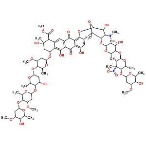 99552-19-9  methyl 11-{[2,6-dideoxy-3-O-methylhexopyranosyl-(1->4)-2,6-dideoxy-3-O-methylhexopyranosyl-(1->4)-2,6-dideoxyhexopyranosyl-(1->4)-2,6-dideoxy-3-O-methylhexopyranosyl]oxy}-5-{[2,6-dideoxy-3-O-methylhexopyranosyl-(1->4)-2,3,6-trideoxy-3-methyl-3-nitrohexopy