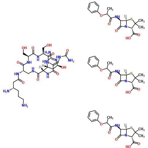 23248-90-0  (2S,5R,6R)-3,3-dimethyl-7-oxo-6-[(2-phenoxypropanoyl)amino]-4-thia-1-azabicyclo[3.2.0]heptane-2-carboxylic acid - (3S)-3,6-diamino-N-[(3S,6Z,9S,12S,15S)-3-[(4R,6S)-2-amino-6-hydroxy-3,4,5,6-tetrahydropyrimidin-4-yl]-6-[(carbamoylamino)methylidene]-9,12-bi