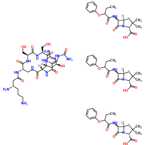 23248-91-1  (2S,5R,6R)-3,3-dimethyl-7-oxo-6-[(2-phenoxybutanoyl)amino]-4-thia-1-azabicyclo[3.2.0]heptane-2-carboxylic acid - (3S)-3,6-diamino-N-[(3S,6Z,9S,12S,15S)-3-[(4R,6S)-2-amino-6-hydroxy-3,4,5,6-tetrahydropyrimidin-4-yl]-6-[(carbamoylamino)methylidene]-9,12-bis