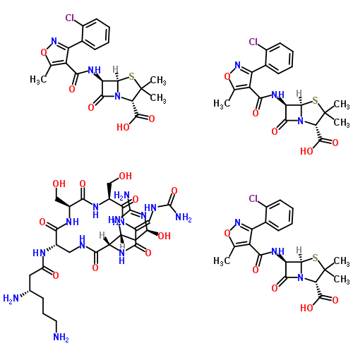 23284-15-3  (2S,5R,6R)-6-({[3-(2-chlorophenyl)-5-methyl-1,2-oxazol-4-yl]carbonyl}amino)-3,3-dimethyl-7-oxo-4-thia-1-azabicyclo[3.2.0]heptane-2-carboxylic acid - (3S)-3,6-diamino-N-[(3S,6Z,9S,12S,15S)-3-[(4R,6S)-2-amino-6-hydroxy-3,4,5,6-tetrahydropyrimidin-4-yl]-6-[(
