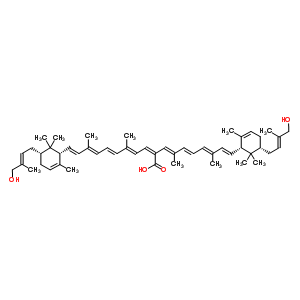28368-06-1  (2R,2'R,6R,6'R)-2,2'-bis[(2E)-4-hydroxy-3-methylbut-2-en-1-yl]-4,4'-didehydro-6,6'-dihydro-beta,beta-carotene-15-carboxylic acid