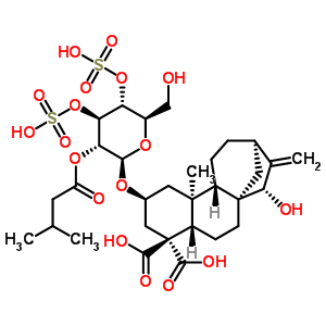 35988-42-2  (2beta,5beta,8alpha,9beta,10alpha,13alpha,15alpha)-15-hydroxy-2-{[2-O-(3-methylbutanoyl)-3,4-di-O-sulfo-beta-D-glucopyranosyl]oxy}kaur-16-ene-18,19-dioic acid