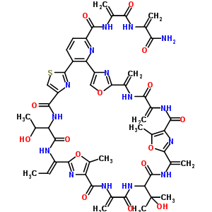 58798-97-3  (17Z)-N-{1-[(1-carbamoylethenyl)carbamoyl]ethenyl}-17-ethylidene-14-(1-hydroxyethyl)-27-(1-hydroxy-1-methylethyl)-20,33-dimethyl-24,30,37,40-tetramethylidene-12,15,22,25,28,35,38-heptaoxo-19,32,42-trioxa-9-thia-3,13,16,23,26,29,36,39,44,45,46,47-dodecaaza