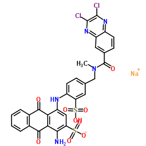72894-31-6  sodium 1-amino-4-{[4-({[(2,3-dichloroquinoxalin-6-yl)carbonyl](methyl)amino}methyl)-2-sulfophenyl]amino}-9,10-dioxo-9,10-dihydroanthracene-2-sulfonate