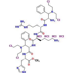 84434-76-4  methyl (2S)-2-[[(2S)-2-[[(2S)-6-amino-2-[[(2S)-2-[[(2S)-2-amino-3-[bis(2-chloroethyl)amino]-3-phenyl-propanoyl]amino]-5-guanidino-pentanoyl]amino]hexanoyl]amino]-3-[bis(2-chloroethyl)amino]-3-phenyl-propanoyl]amino]-3-(1H-imidazol-4-yl)propanoate tetrahyd