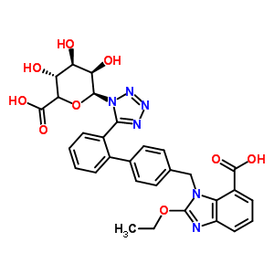 180603-76-3  3-[[4-[2-[1-[(2S,3R,4R,5R)-6-carboxy-3,4,5-trihydroxy-tetrahydropyran-2-yl]tetrazol-5-yl]phenyl]phenyl]methyl]-2-ethoxy-benzimidazole-4-carboxylic acid