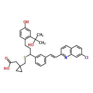 200804-28-0  2-[1-[[1-[3-[(E)-2-(7-chloro-2-quinolyl)vinyl]phenyl]-3-[4-hydroxy-2-(1-hydroxy-1-methyl-ethyl)phenyl]propyl]sulfanylmethyl]cyclopropyl]acetic acid