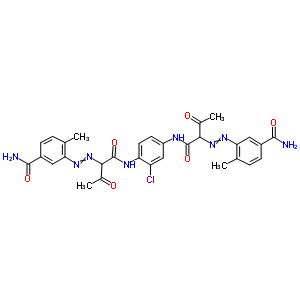 253430-12-5  3-[1-[[4-[[2-(5-carbamoyl-2-methyl-phenyl)azo-3-oxo-butanoyl]amino]-3-chloro-phenyl]carbamoyl]-2-oxo-propyl]azo-4-methyl-benzamide