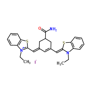 34719-10-3  (5E)-5-[(3-ethyl-1,3-benzothiazol-3-ium-2-yl)methylene]-3-[(Z)-(3-ethyl-1,3-benzothiazol-2-ylidene)methyl]cyclohex-3-ene-1-carboxamide iodide