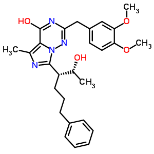 439083-90-6  2-[(3,4-dimethoxyphenyl)methyl]-7-[(1R)-1-[(1R)-1-hydroxyethyl]-4-phenyl-butyl]-5-methyl-imidazo[5,1-f][1,2,4]triazin-4-ol