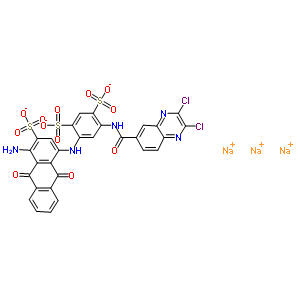 72639-34-0  trisodium 4-[(4-amino-9,10-dioxo-3-sulfonato-1-anthryl)amino]-6-[(2,3-dichloroquinoxaline-6-carbonyl)amino]benzene-1,3-disulfonate