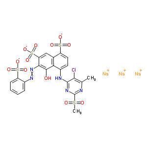 72659-67-7  trisodium 4-[(5-chloro-6-methyl-2-methylsulfonyl-pyrimidin-4-yl)amino]-5-hydroxy-6-(2-sulfonatophenyl)azo-naphthalene-1,7-disulfonate