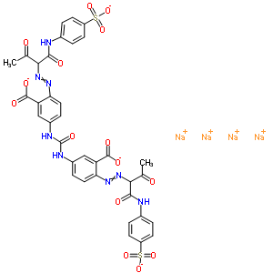 72749-85-0  tetrasodium 5-[[3-carboxylato-4-[2-oxo-1-[(4-sulfonatophenyl)carbamoyl]propyl]azo-phenyl]carbamoylamino]-2-[2-oxo-1-[(4-sulfonatophenyl)carbamoyl]propyl]azo-benzoate