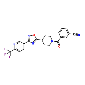 909675-88-3  3-[4-[3-[6-(trifluoromethyl)-3-pyridyl]-1,2,4-oxadiazol-5-yl]piperidine-1-carbonyl]benzonitrile