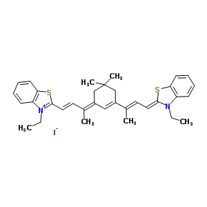 92570-00-8  3-ethyl-2-[(E,3E)-3-[3-[(E,3Z)-3-(3-ethyl-1,3-benzothiazol-2-ylidene)-1-methyl-prop-1-enyl]-5,5-dimethyl-cyclohex-2-en-1-ylidene]but-1-enyl]-1,3-benzothiazol-3-ium iodide