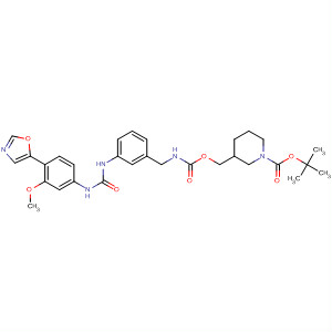 198821-51-1  1-Piperidinecarboxylic acid,3-[[[[[[3-[[[[3-methoxy-4-(5-oxazolyl)phenyl]amino]carbonyl]amino]phenyl]methyl]amino]carbonyl]oxy]methyl]-, 1,1-dimethylethyl ester