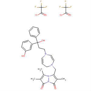 199937-44-5  1H,7H-Pyrazolo[1,2-a]pyrazole-1,7-dione,3-[[hexahydro-4-[3-hydroxy-3-(3-hydroxyphenyl)-3-phenylpropyl]-1H-1,4-diazepin-1-yl]methyl]-2,5,6-trimethyl-, bis(trifluoroacetate) (salt)