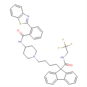 182431-06-7  9H-Fluorene-9-carboxamide,9-[4-[4-[[2-(2-benzothiazolyl)benzoyl]amino]-1-piperidinyl]butyl]-N-(2,2,2-trifluoroethyl)-