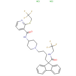 182431-24-9  3-Pyridinecarboxamide,N-[1-[4-[9-[[(2,2,2-trifluoroethyl)amino]carbonyl]-9H-fluoren-9-yl]butyl]-4-piperidinyl]-2-[(2,2,2-trifluoroethyl)thio]-, dihydrochloride