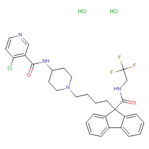 182431-28-3  3-Pyridinecarboxamide,4-chloro-N-[1-[4-[9-[[(2,2,2-trifluoroethyl)amino]carbonyl]-9H-fluoren-9-yl]butyl]-4-piperidinyl]-, dihydrochloride