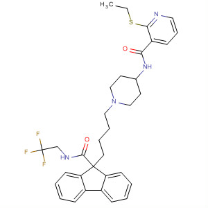182431-87-4  3-Pyridinecarboxamide,2-(ethylthio)-N-[1-[4-[9-[[(2,2,2-trifluoroethyl)amino]carbonyl]-9H-fluoren-9-yl]butyl]-4-piperidinyl]-